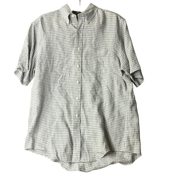 Brooks‎ Brothers 346 Men's L 100% Linen Short Sleeve Shirt Plaid Preppy - Picture 2 of 6